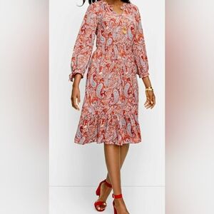 Talbots Rust and White Paisley Long Sleeve Dress